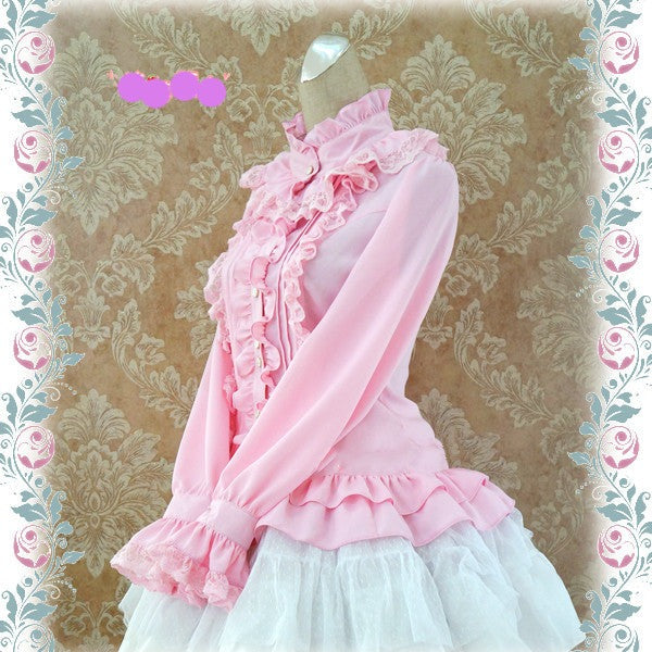 Strawberry Witch~Stand Coallr Silk Retro Lolita Blouse   