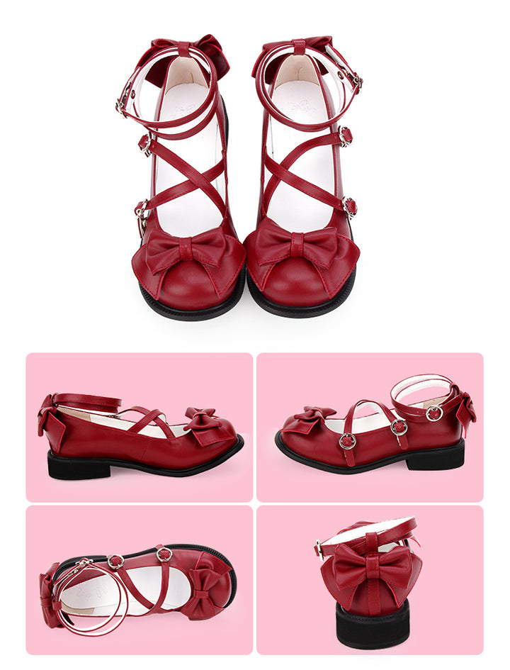 Angelic imprint~Sweet Lolita Bow Shoes Low Heel Round Toe 34 wine red 