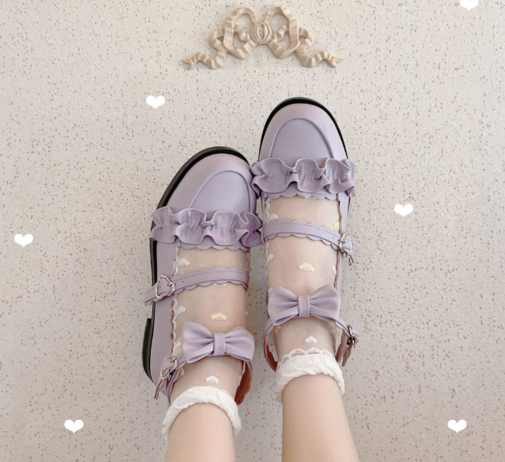 Sheep Puff - Kawaii Lolita Shoes Multicolors 35 purple