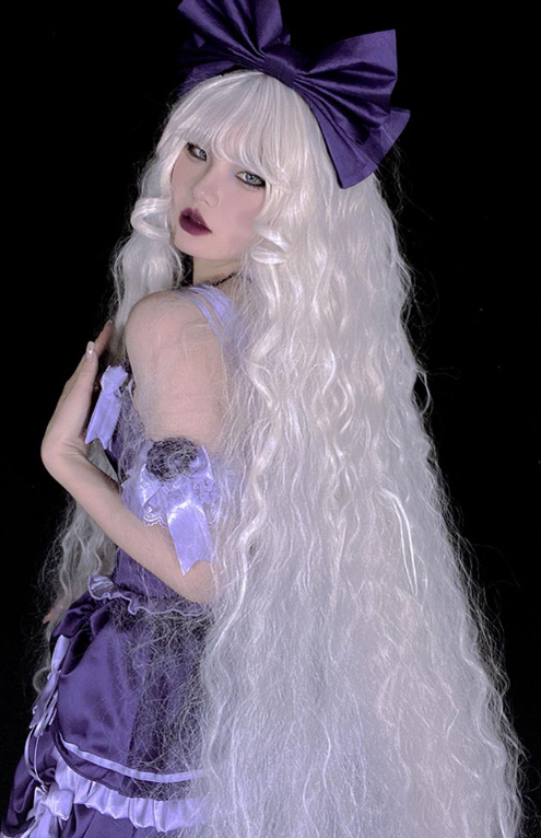 PippiPalace~White Moonlight~Elegant Long White Curly Lolita Wig   