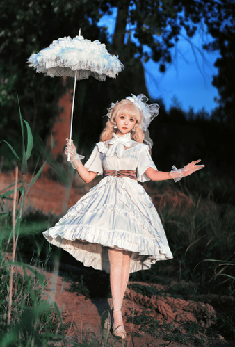 Exquisite Retro Wedding Tiered-Lace Feather Lolita Parasol   