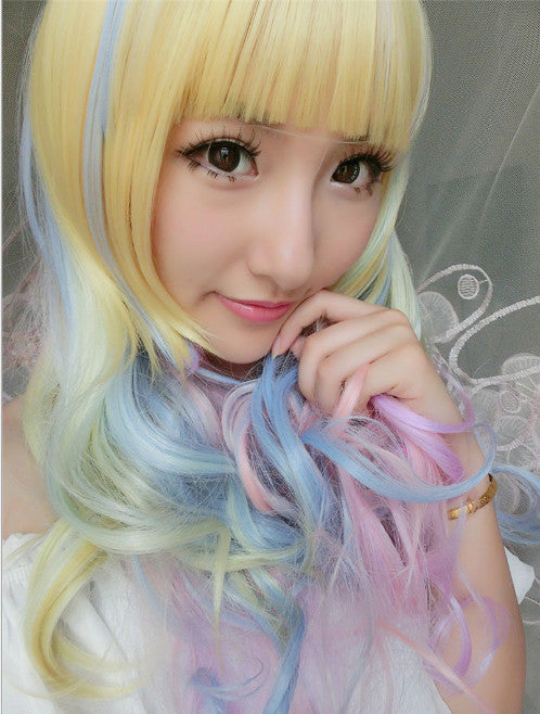 Piaoliujia~Japanese Gradient Rainbow Color Lolita Wig   