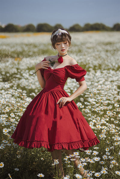 Beleganty~Miss Rebecca~Pure Color Elegant Lolita OP Dress S satin wine red-short version 