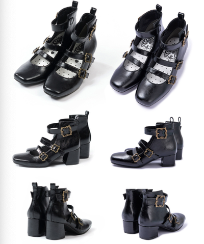 MODO~Vintage Elegant Lolita Three-buckle Mary Janes Shining Shoes 34 black(5.8CM) 