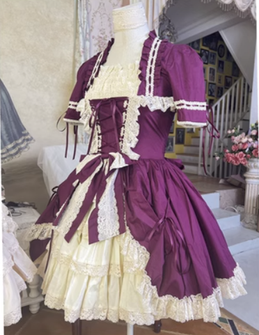 Lace Garden~Miss Rella~Vintage Retro Lolita OP Dress plum color XS 