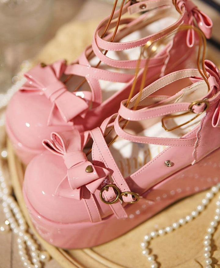 (Buy for me)Sheep Puff~ Sweet Lolita Bow Platform Shoes Multicolors   