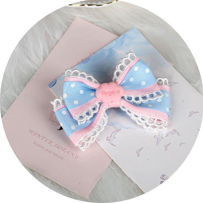 (Buyforme)Manmeng~Pink and Blue Sweet Lolita Bow Headwear pink blue side clip (1pcs only)  