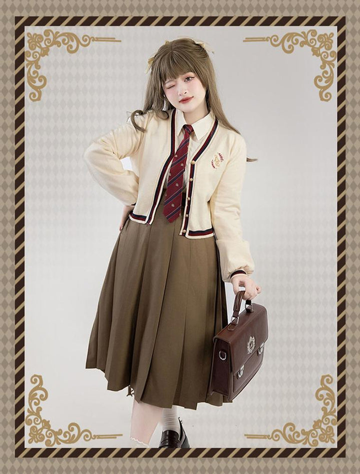 Yingtang~Royal College Vintage Plus Size Lolita  JK Suit XL apricot cardigan 
