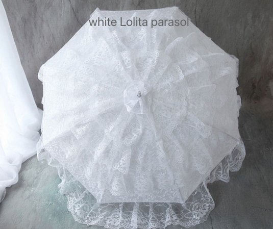 Sweet Lolita Princess Dreamy Lace Lolita Parasol Multicolors white Lolita parasol  
