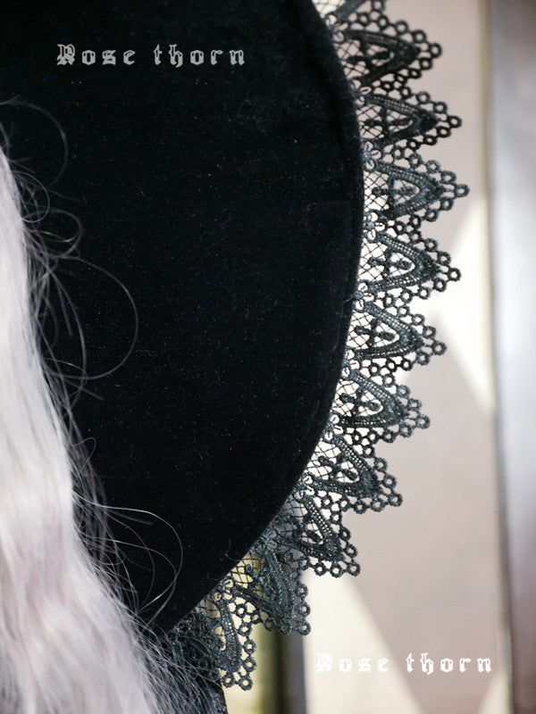 Rose Thorn~Black Wizard~Velvet Daily Lolita Hallowen Hat   
