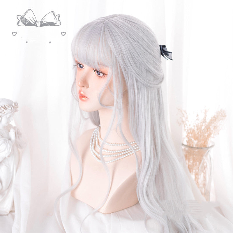 Hengji - 60cm Long Silver White Wavy Cos Wig