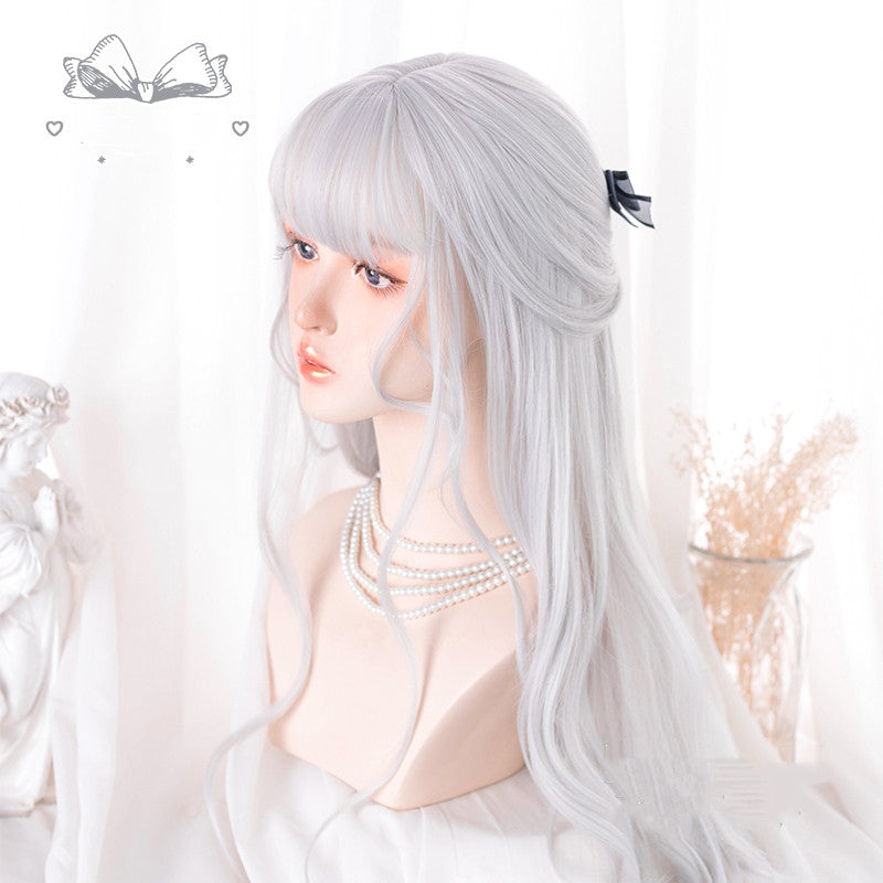 Hengji~60cm Long Silver White Wavy Cos Wig   