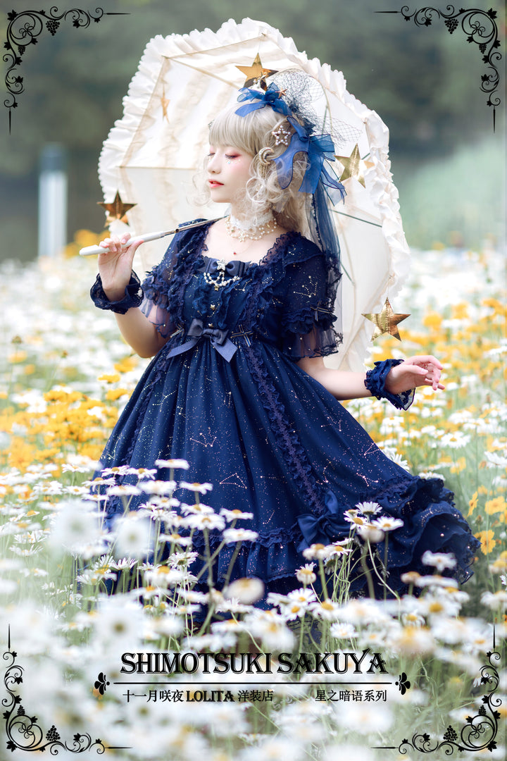 Sakuya Lolita~Whisper of Stars~Vintage Lolita OP Dress Constellation-themed Black Lolita Dress   