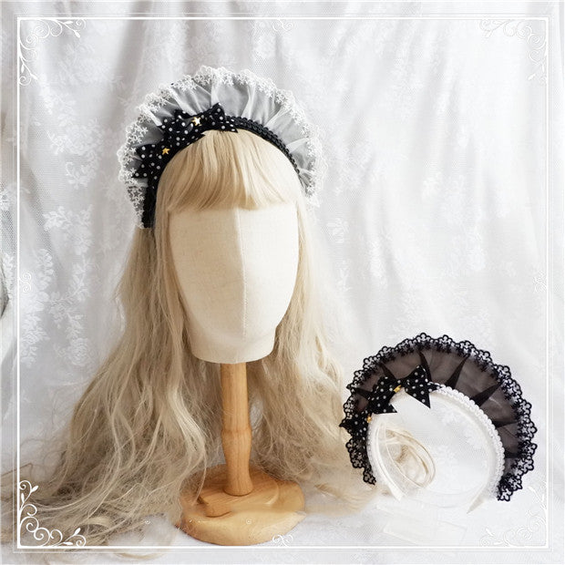 Foxcherry-Retro Lace Polka Dot Sweet Maid Headdress free size white 