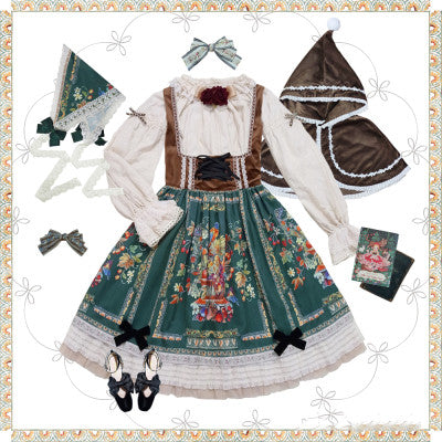 Miss Point~Praise of Abundance~Bavarian Velvet Lolita Jumper Skirt XS pine green chest-support style 