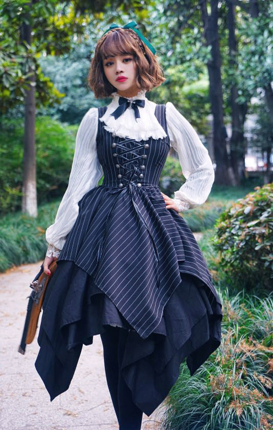 Surface Spell~Gothic Lolita Irregular Hemline Stripe JSK