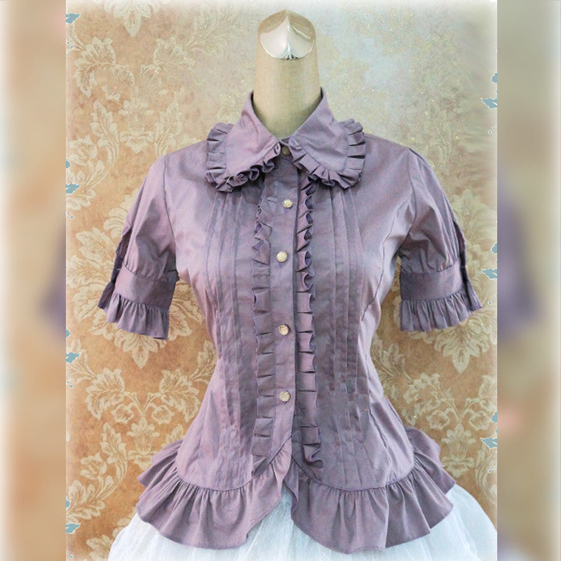 Strawberry Witch - Multicolors Short Sleeve Cotton Lolita Blouse S purple gray