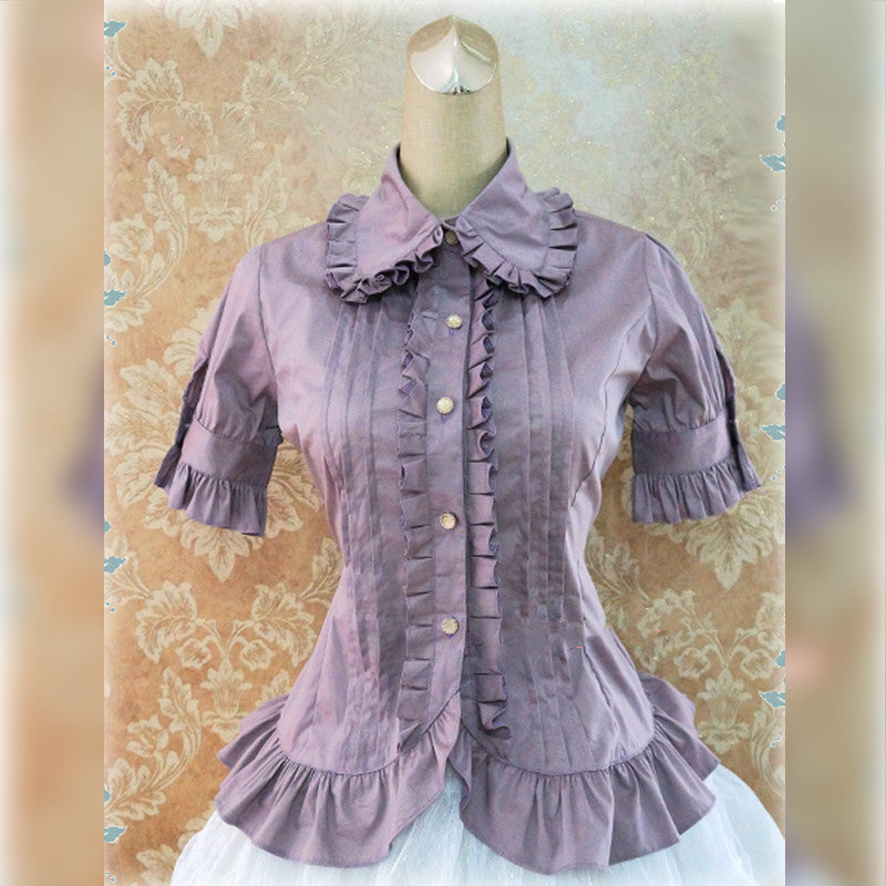 Strawberry Witch~Multicolors Short Sleeve Cotton Lolita Blouse S purple gray 