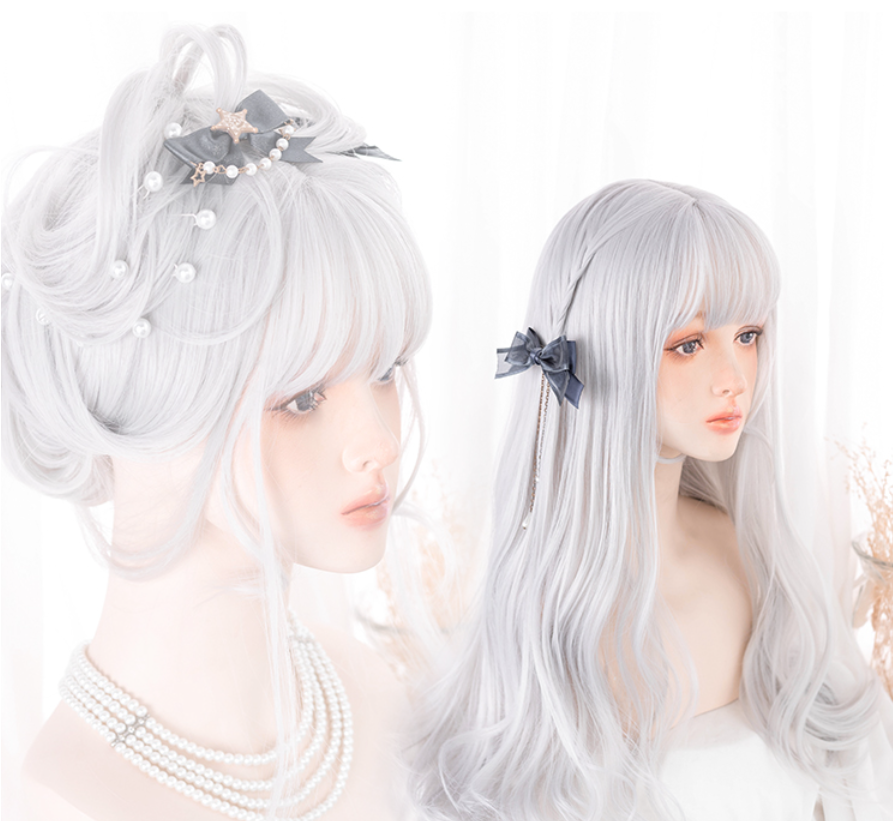 Hengji - 60cm Long Silver White Wavy Cos Wig
