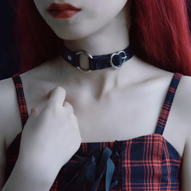 Strange Sugar~Gothic Lolita Cross Leather Choker No.7 heart leather buckle  