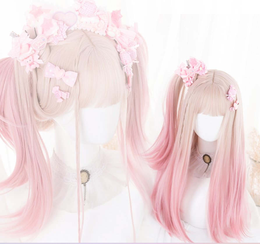 Hengji~Blonde Pink Gradient 60cm Long Curly Wave Wig   