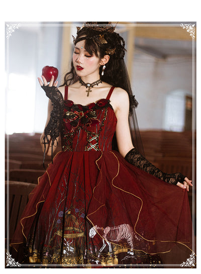 YingLuoFu Decay Forest Gothic Lolita Jumper Dress S JSK dress+bows*2+necklace 