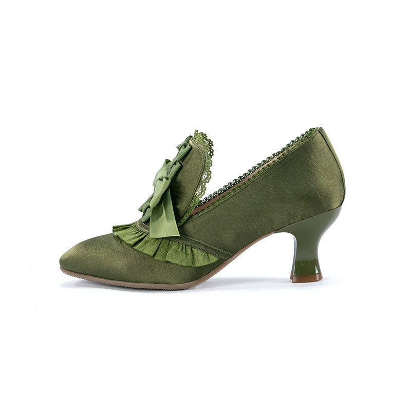 Iris Corolla~Queen Mary~Bows High Heels Lolita Shoes 35 green 