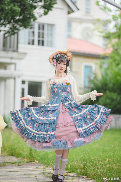 Infanta~Corola‘s Little Garden~Cotton Floral Tiered Lolita JSK   