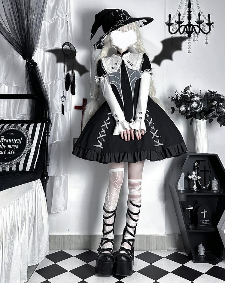 ZhiJinYuan - Spider Witch - Gothic Lolita Dark-theme Cobweb Unique OP
