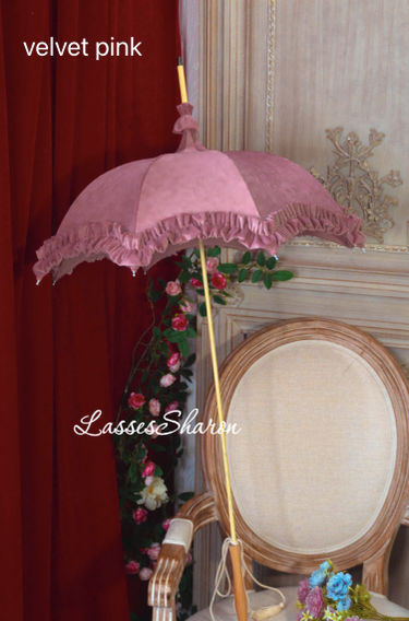Handmade European Style Vintage Flounce Lolita Parasol Multicolors pagoda-shape velvet pink 