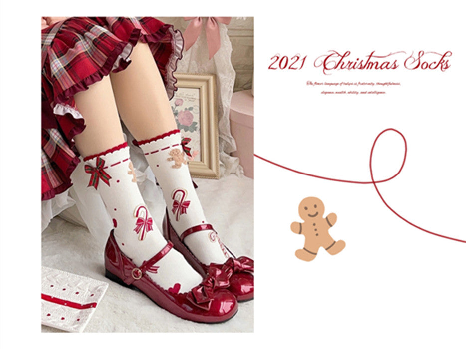 Sheep Puff~Christmas Cotton Lolita Calf Socks   