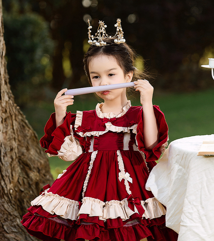 Elegant Kid Lolita Princess Burgundy Dress   