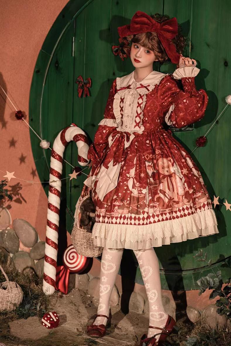 Your Princess - Bear Gift - Kawaii Lolita Christmas Dress and Cape S OP dress