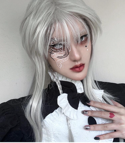 Pippi Palace~Deicide~Gothic White Gray Full Head Lolita Wig   