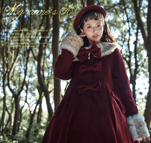 (Buyforme)Unideer~Casual Lolita Winter Wool Down Coat Multicolors S dark red 