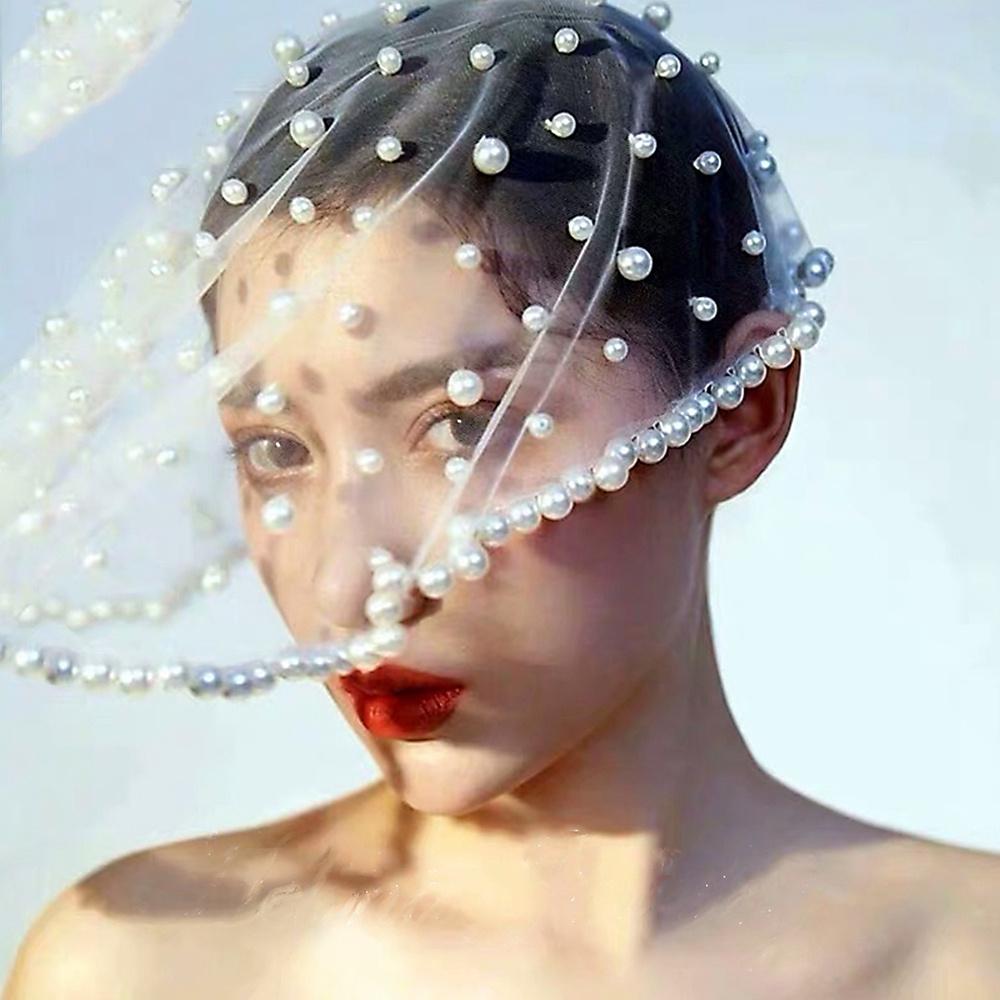 Youlapan - Bridal Face Covering Pearl Wedding Veil
