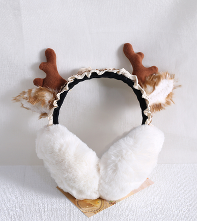 Xiaogui~Christmas Foldable Antlers Earmuffs Lolita KC white earmuff  