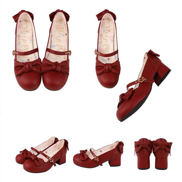 Sheep Puff~Elegant Lolita Bownot Retro High Heel Shoes   