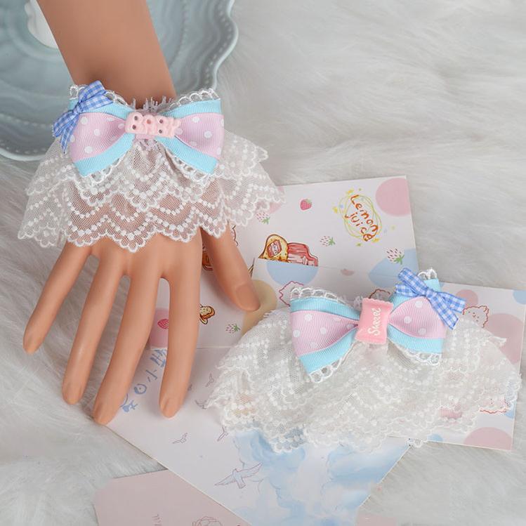 (Buyforme)Manmeng~Pink and Blue Sweet Lolita Bow Headwear cuffs (1 pair)  