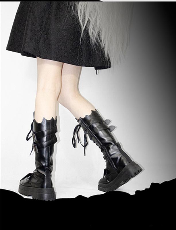 CastleToo~Black Knight~Bat Gothic Lolita Zipper Martinean Boots   