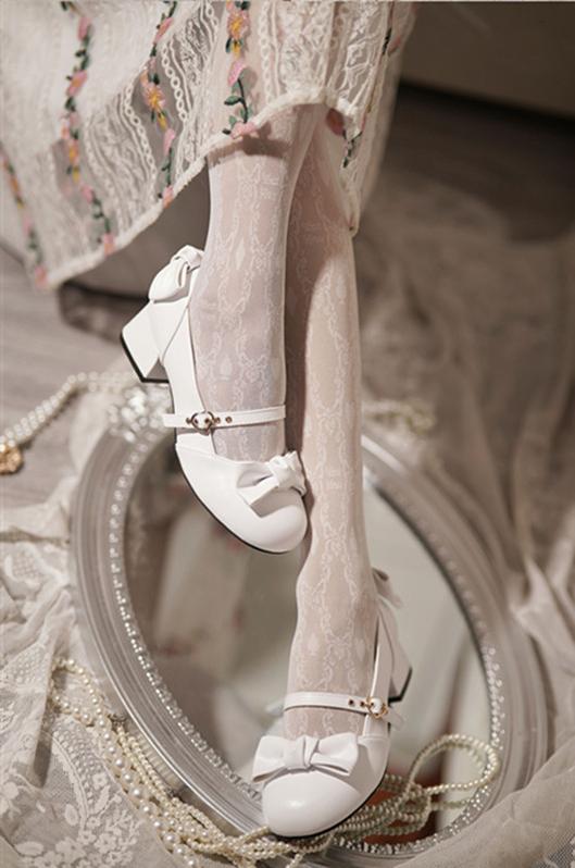 Sheep Puff~Elegant Lolita Bownot Retro High Heel Shoes   