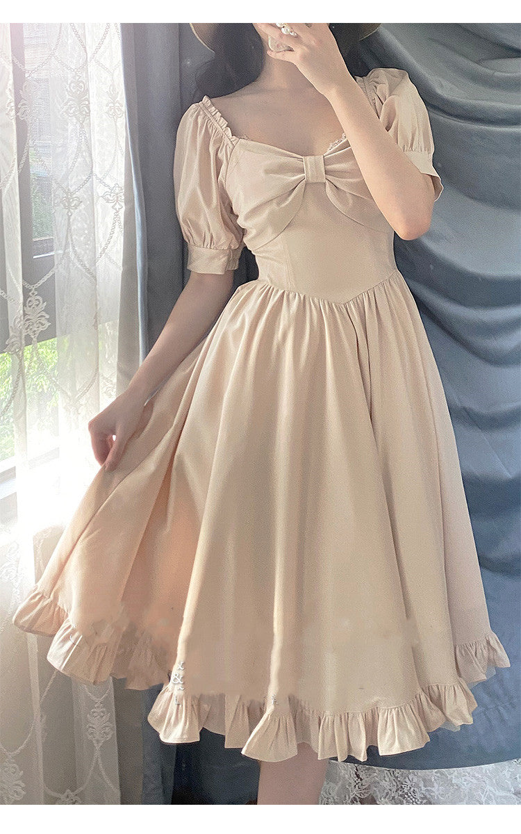Beleganty~Miss Rebecca~Pure Color Elegant Lolita OP Dress S satin beige-short version 