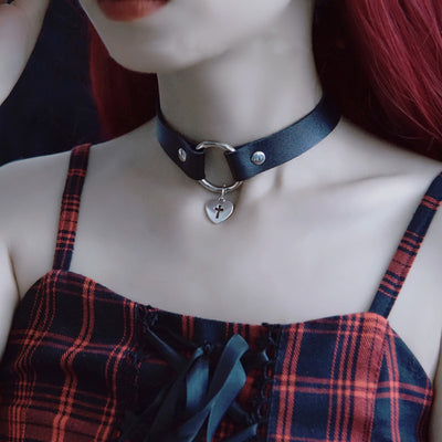 Strange Sugar~Gothic Lolita Cross Leather Choker No.9 ring heart cross  