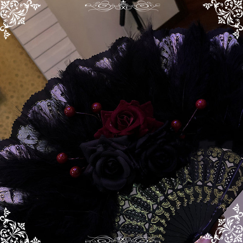 Hexagram~Dark themed Hand-made~Gothic Lolita Fox Fan   