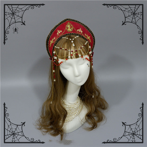 Foxcherry~Retro Lolita Gorgeous Bead Chain Headdress Multicolors red  
