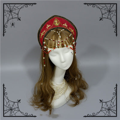 Foxcherry-Palace Retro Gorgeous Bead Chain Headdress Multicolors free size red 