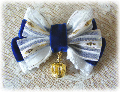 Foxcherry-Sweet Lolita Bow Lace Hairclip Multiple Colors free size dark blue 