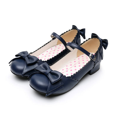 Sosic~Round Toe Lolita Shoes Sweet Bow Design Size 33-41 33 navy blue 