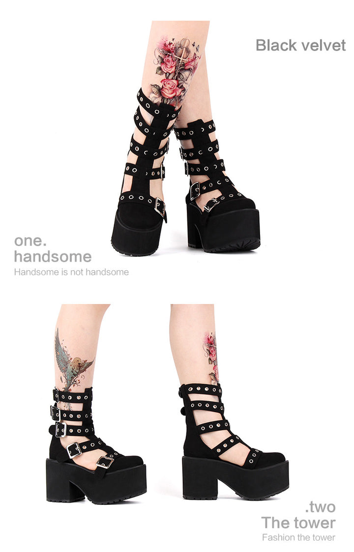 Angelic Imprint ~ Gothic Lolita Punk Platform Boots Sandals   