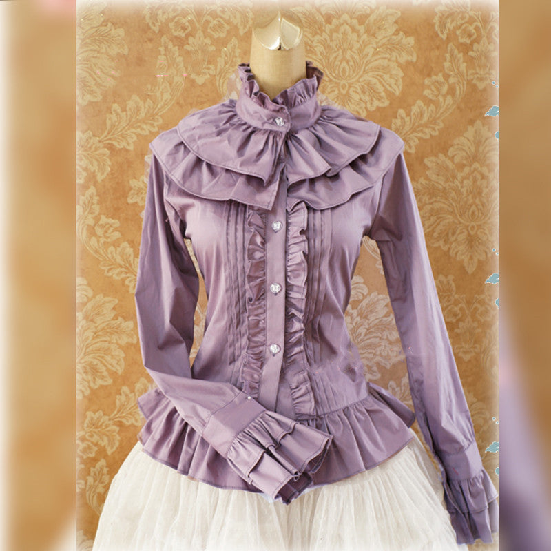 Strawberry Witch~Elegant Long Sleeve Cotton Lolita Blouse XS violet 